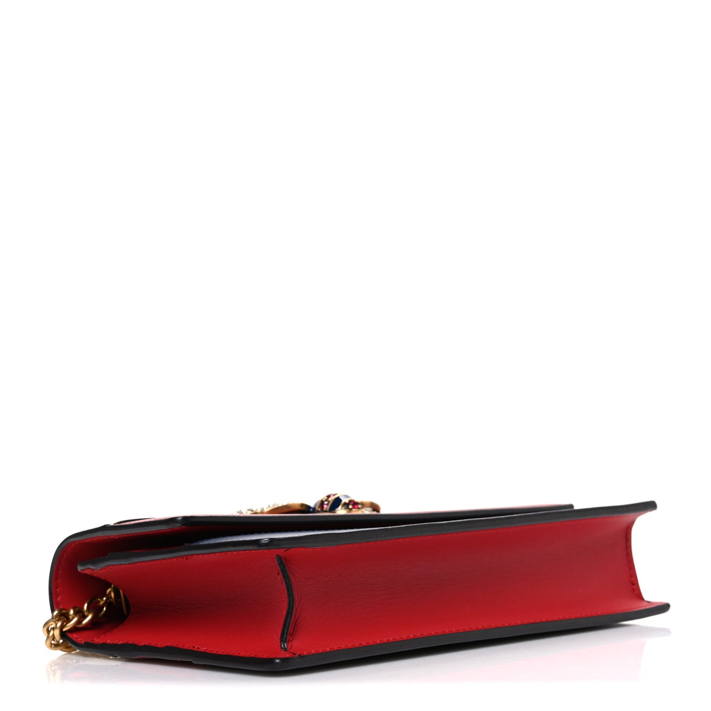 Calfskin Queen Margaret Chain Wallet Blue Agata Hibiscus Red Mystic White