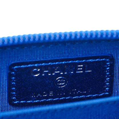 Chanel Metallic Patent Quilted Zip Around Boy Coin Purse Wallet Blue 6 of 8