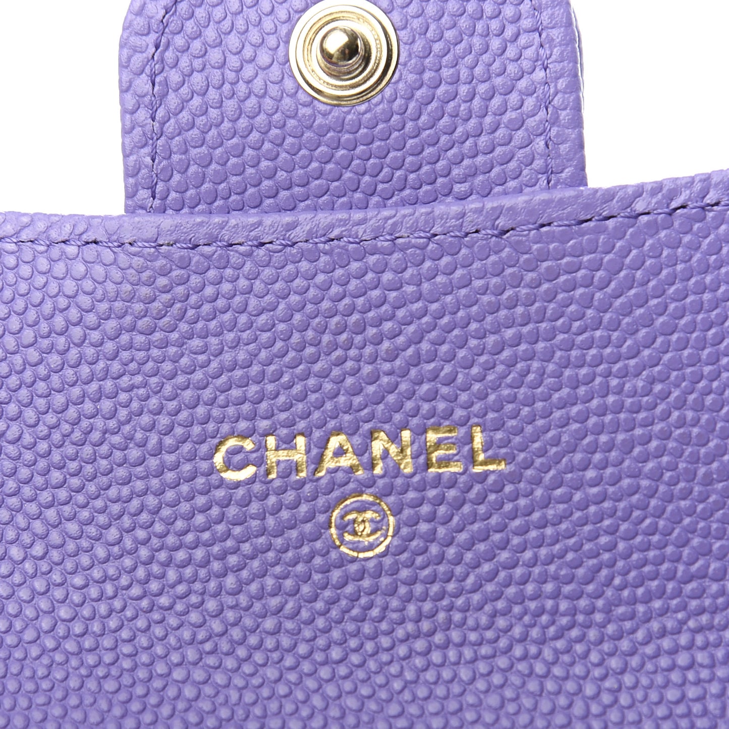 Caviar Quilted Flap Card Holder Wallet Purple