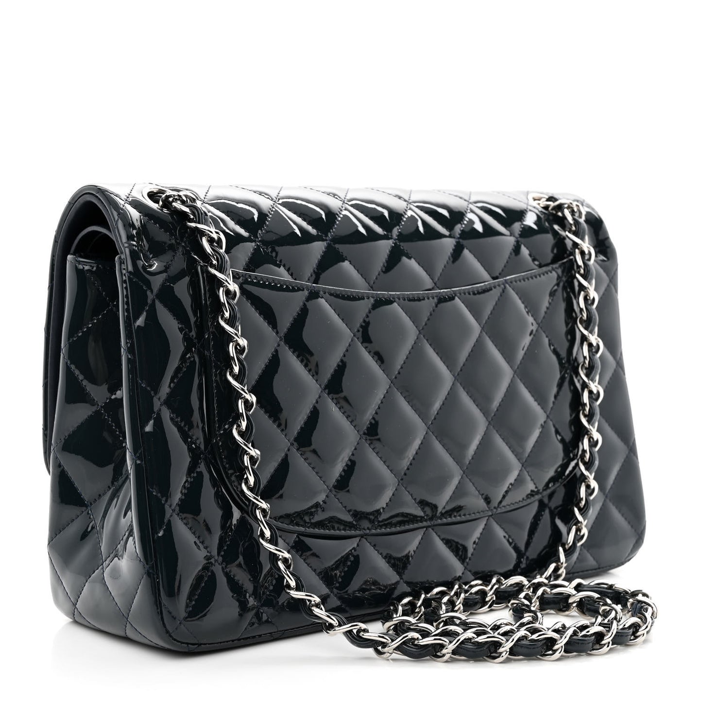 Patent Quilted Jumbo Double Flap Navy