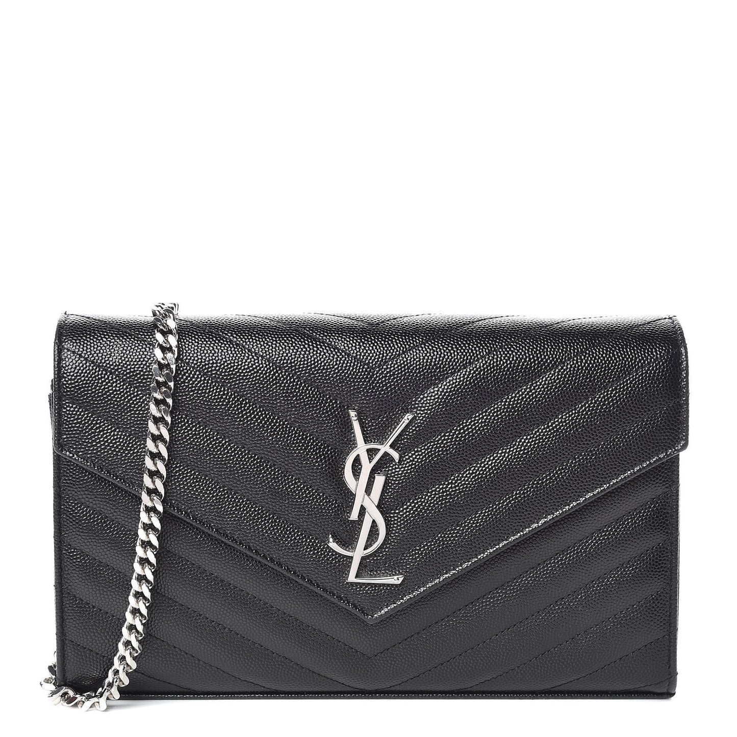 Grain De Poudre Matelasse Chevron Monogram Chain Wallet Black