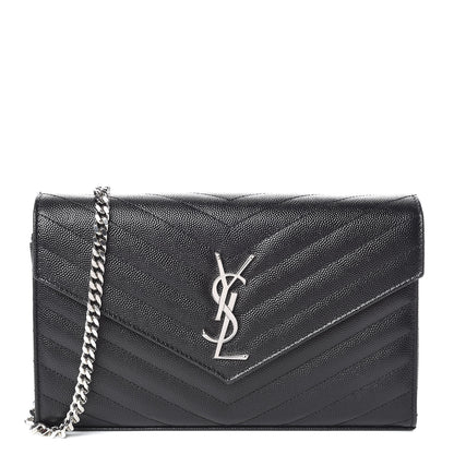 Saint Laurent Grain De Poudre Matelasse Chevron Monogram Chain Wallet Black 1 of 9