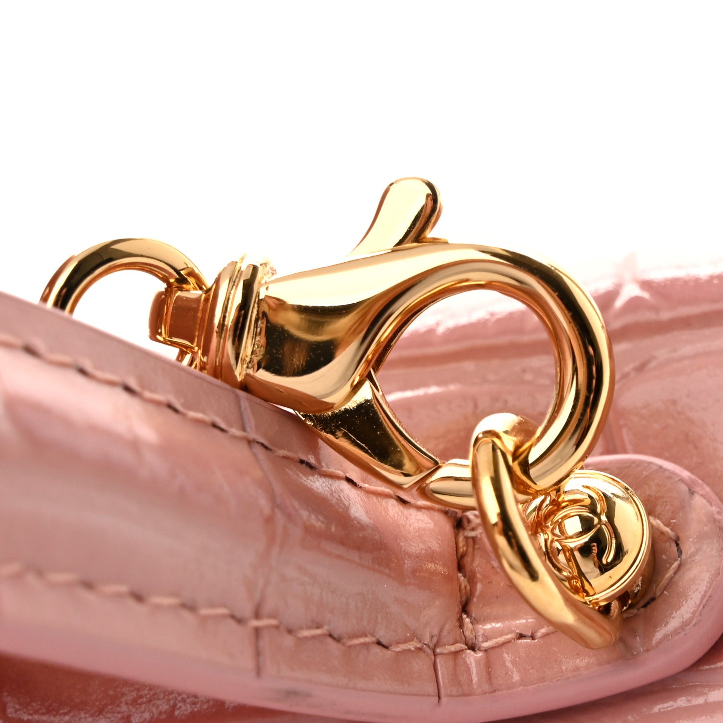 Calfskin Crocodile Embossed Crococo Top Handle Slim Vanity Case With Chain Pink