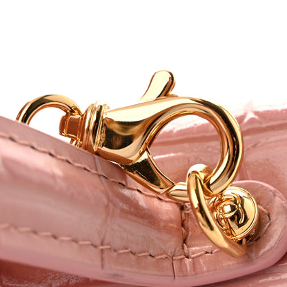 Chanel Calfskin Crocodile Embossed Crococo Top Handle Slim Vanity Case With Chain Pink 12 of 13