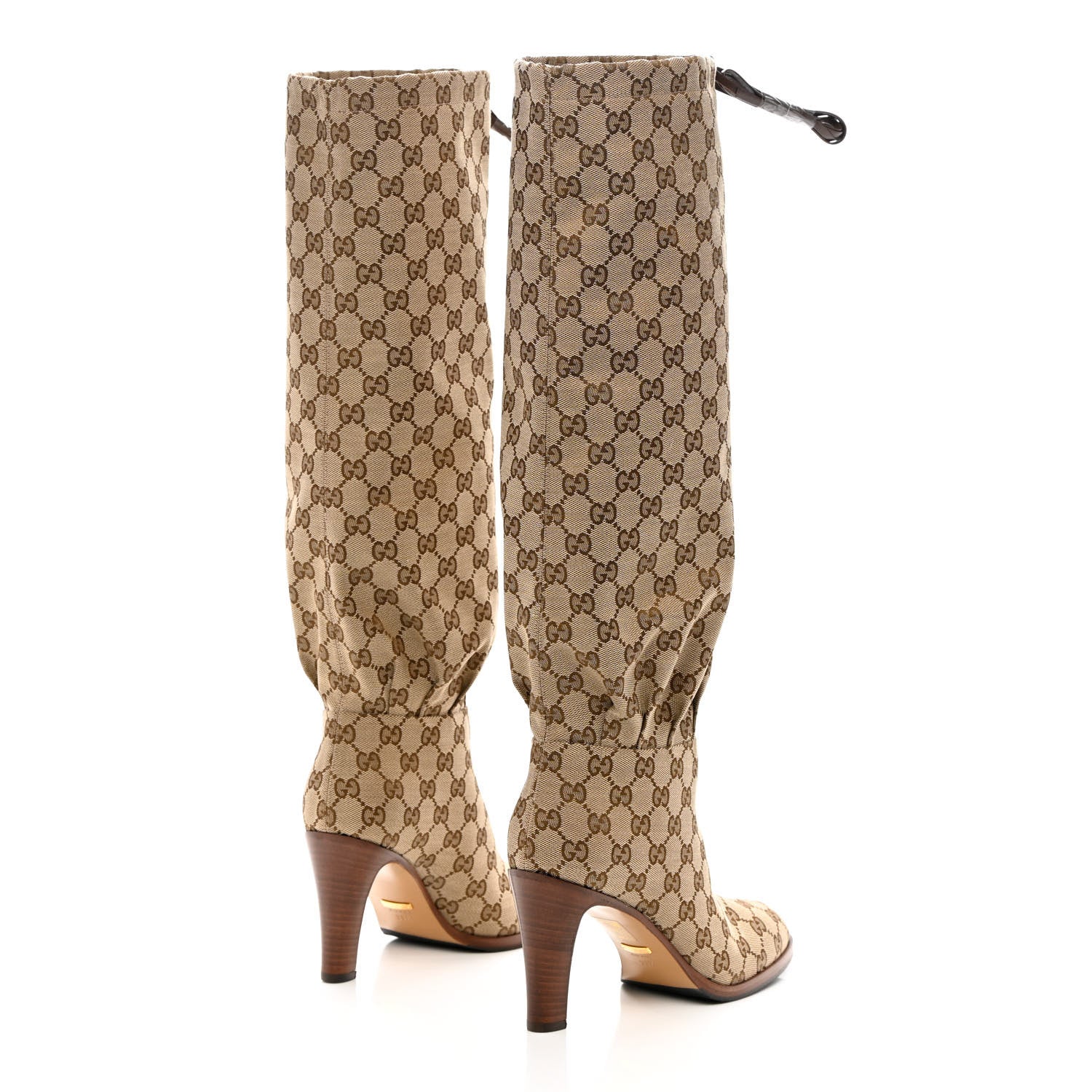 Gucci Monogram Malaga Kid Lisa Mid Heel Boots 39.5 Beige Ebony 4 of 9