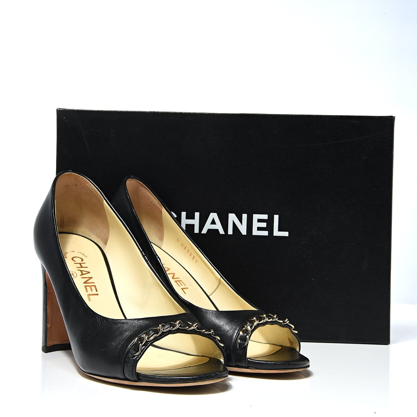 Lambskin Peep Toe CC Pumps 38 Black
