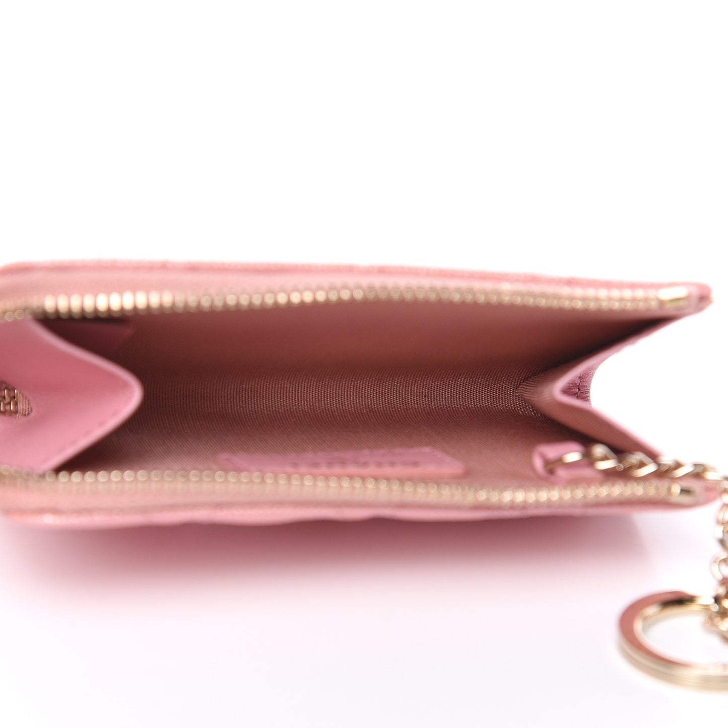 Iridescent Caviar Quilted Zipped Key Holder Case Rose Pink