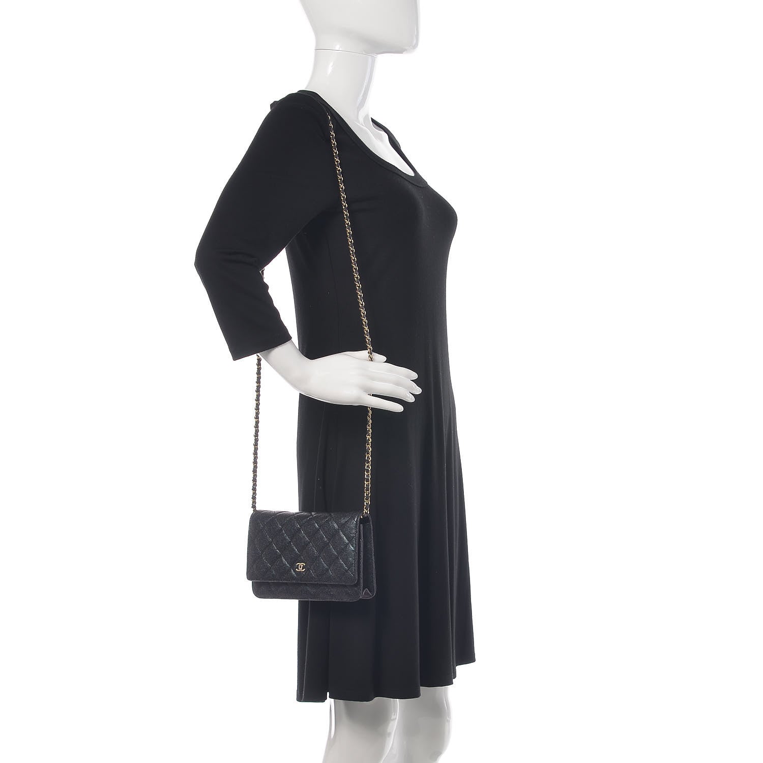 Chanel Iridescent Caviar Quilted Wallet On Chain WOC Black 2 of 11