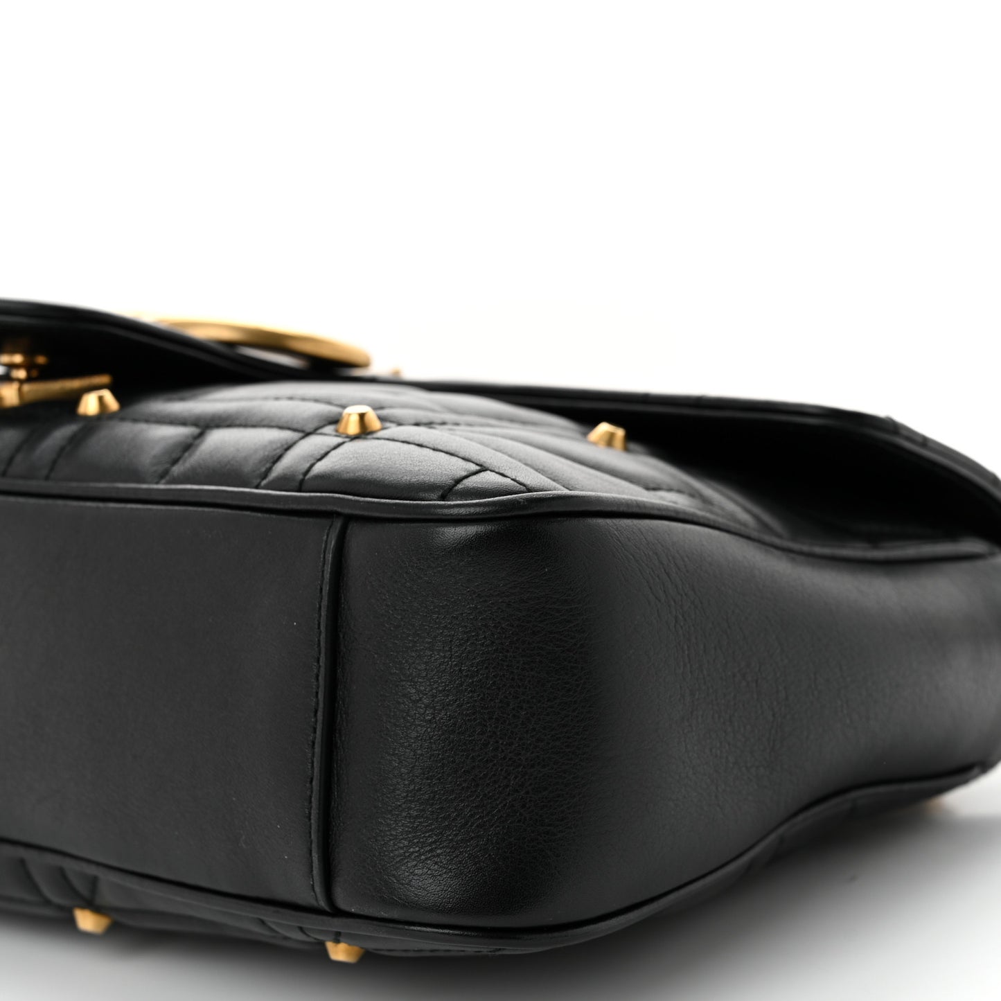 Calfskin Matelasse Studded Medium Pearly GG Marmont Shoulder Bag Black
