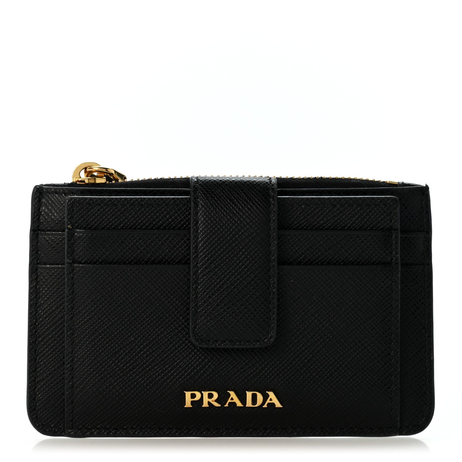 Prada Saffiano Metal Coin Case Card Holder Black 1 of 9