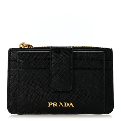 Prada Saffiano Metal Coin Case Card Holder Black 1 of 9