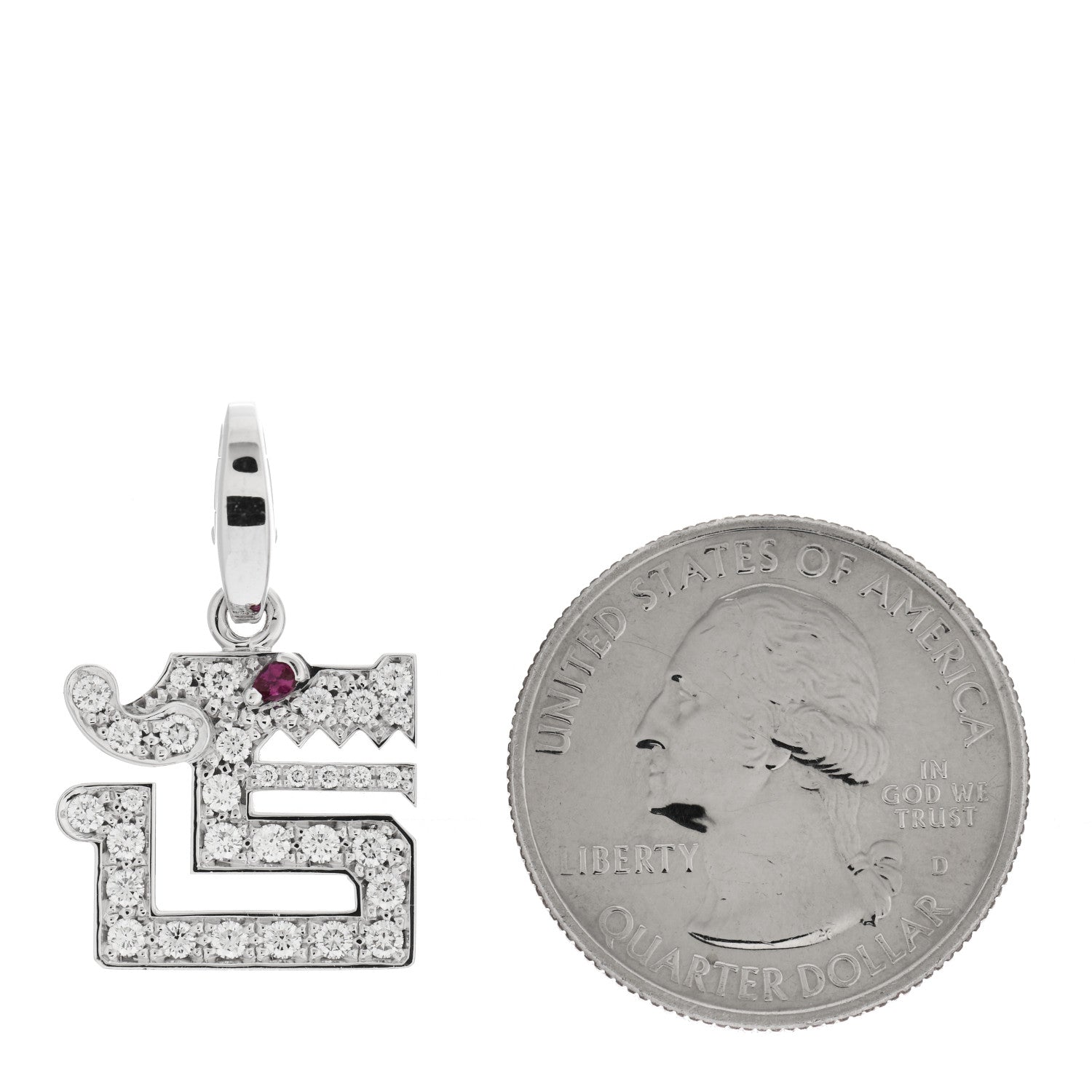 Cartier 18K White Gold Diamond Ruby Dragon Charm 2 of 3