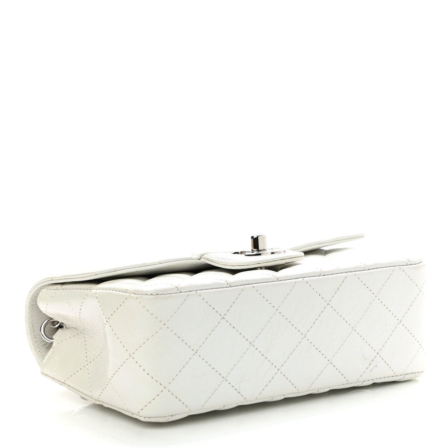 Iridescent Crumpled Calfskin Quilted Mini Rectangular Flap White