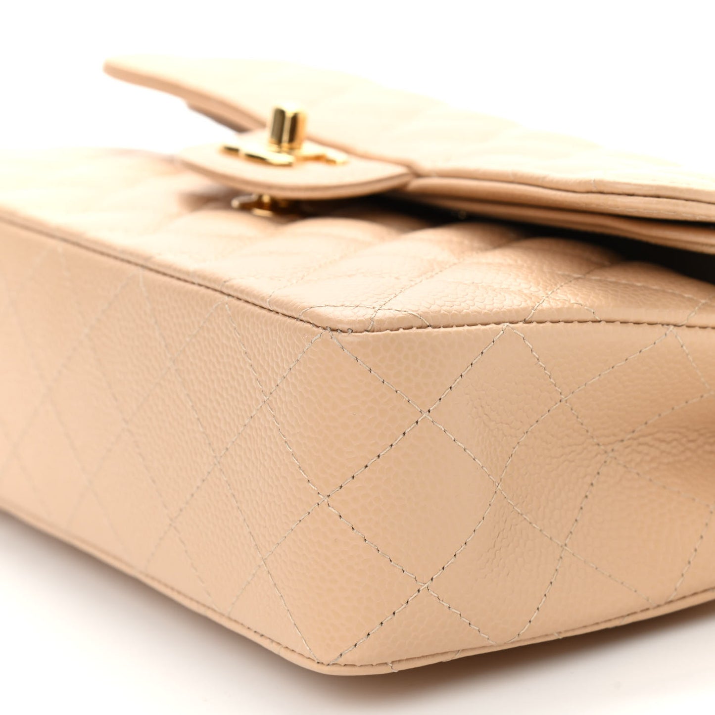 Caviar Quilted Small Double Flap Beige