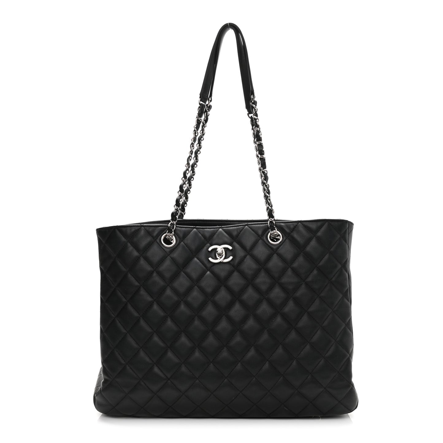 Calfskin Quilted Large Classic Shopping Tote Black