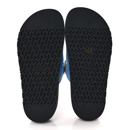 Hermes Suede Goatskin Womens Chypre Sandals 37 Bleu Cameo Vert 5 of 8
