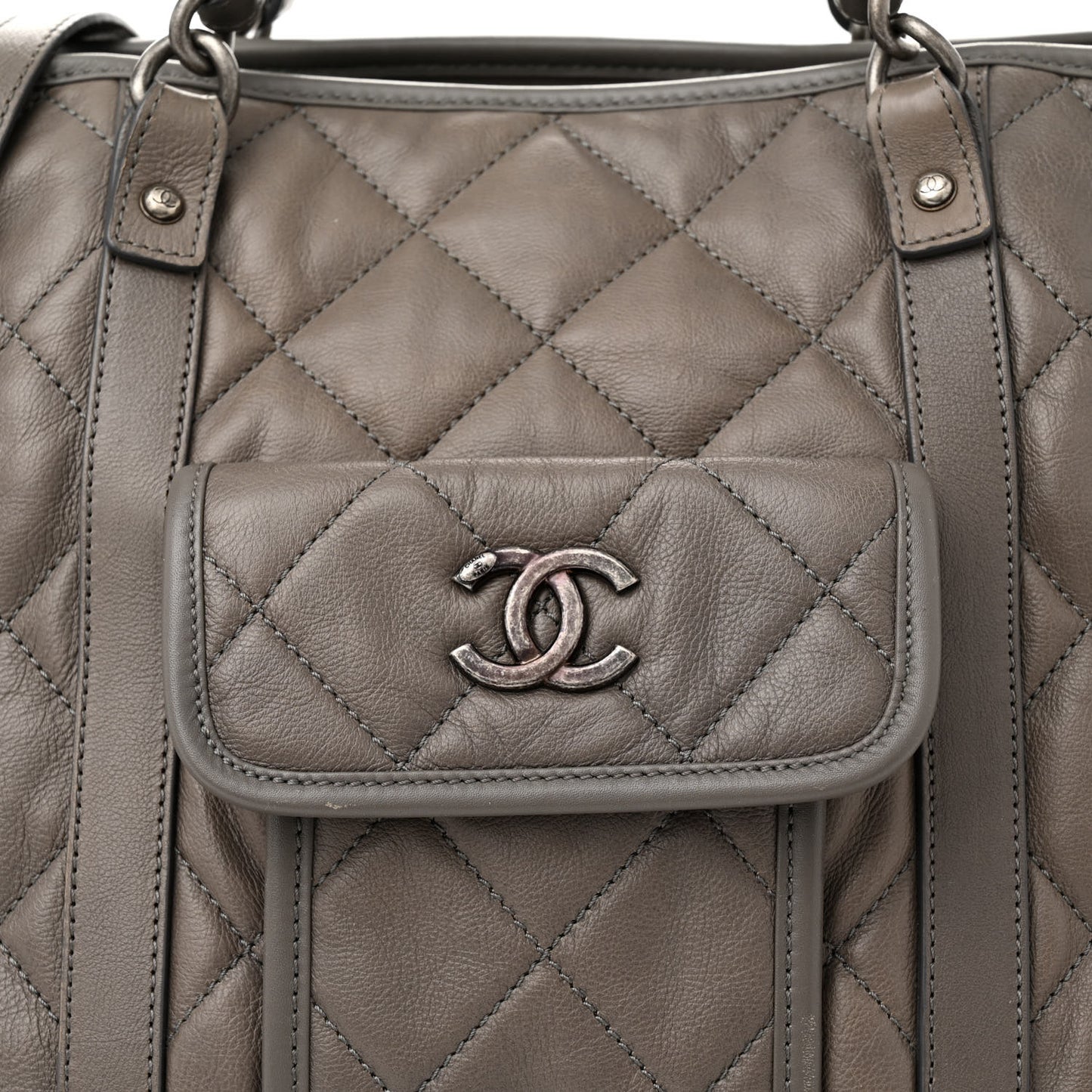 Calfskin Quilted Casual Riviera Tote Grey
