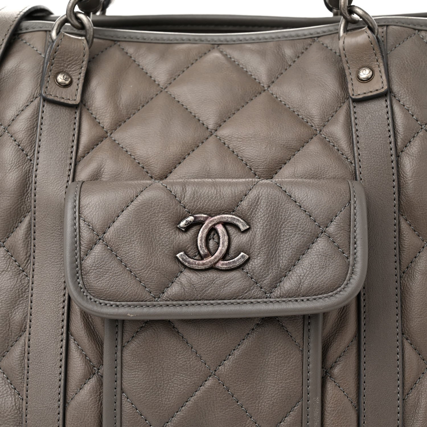 Chanel Calfskin Quilted Casual Riviera Tote Grey 9 of 13