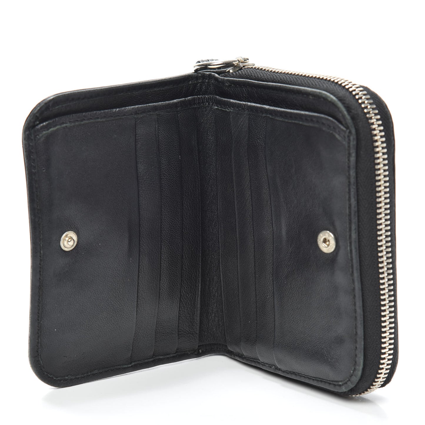 Calfskin Paddington Compact Zip Around Coin Purse Wallet Black