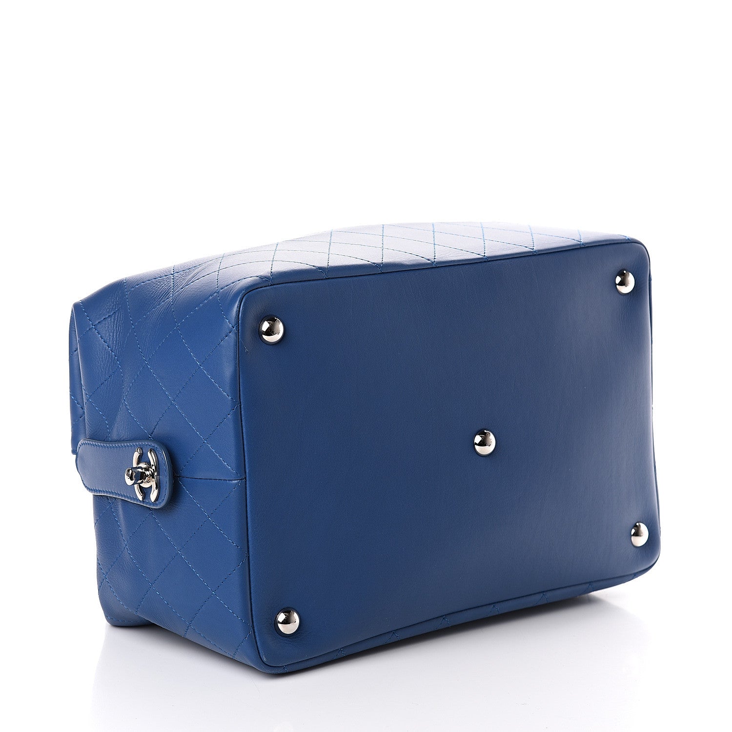 Chanel Calfskin Stitched Large Bowling Bag Blue 3 of 8
