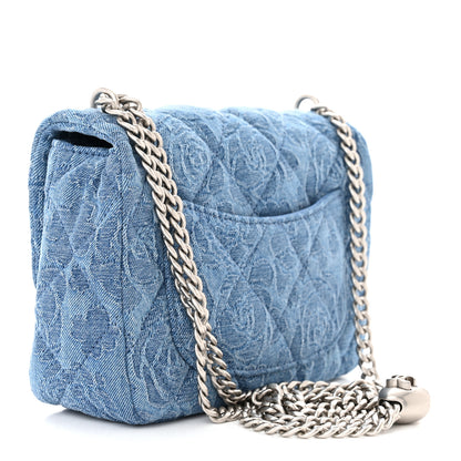 Chanel Denim Quilted Camellia Sweetheart Mini Flap Blue 3 of 11