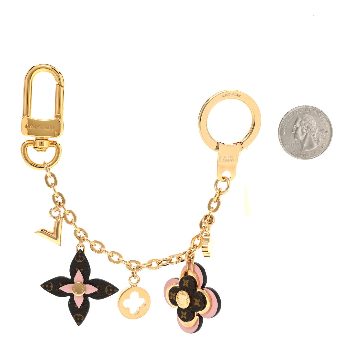 Brass Monogram Blooming Flowers Bag Charm Key Holder Rose Ballerine