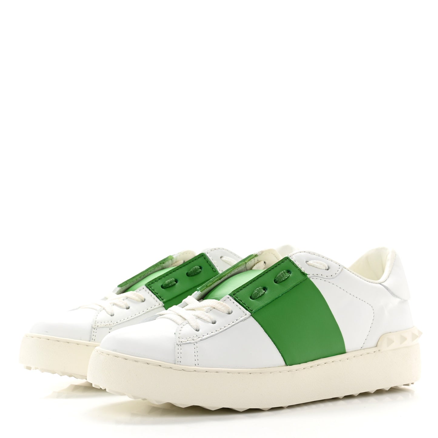 Calfskin Rockstud Untitled Open Sneakers 38.5 White Green
