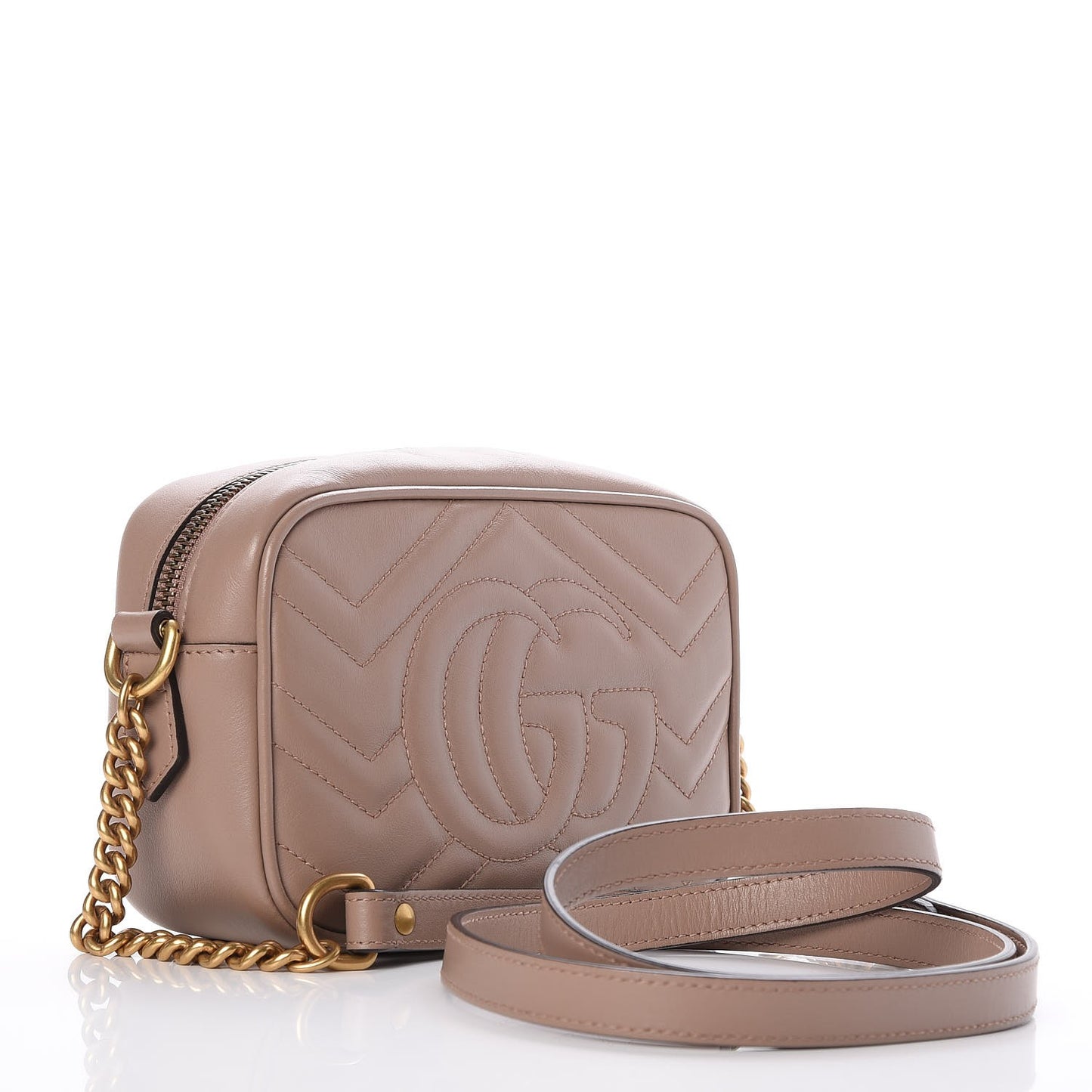Calfskin Matelasse Mini GG Marmont Chain Shoulder Bag Nude