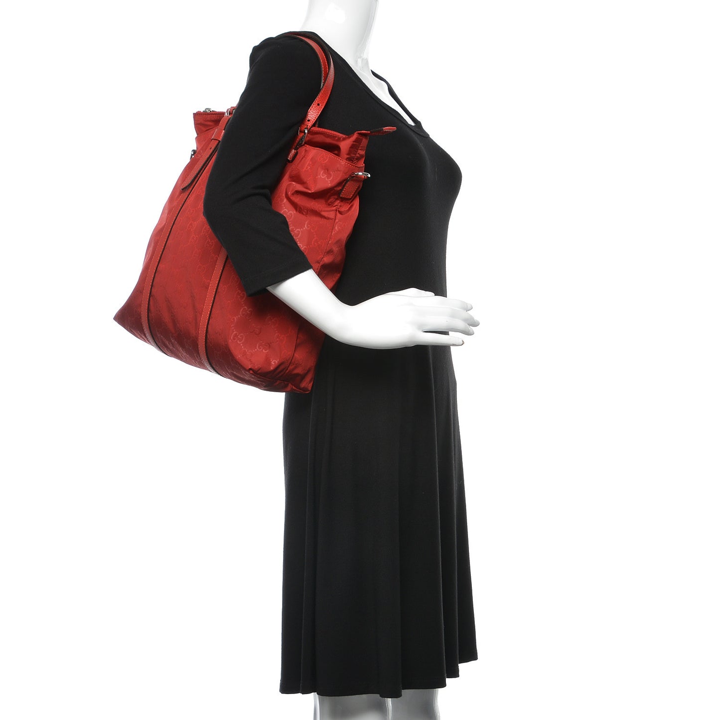 Nylon Monogram Dollar Calfskin Medium Vertical Tote Vibrant Red
