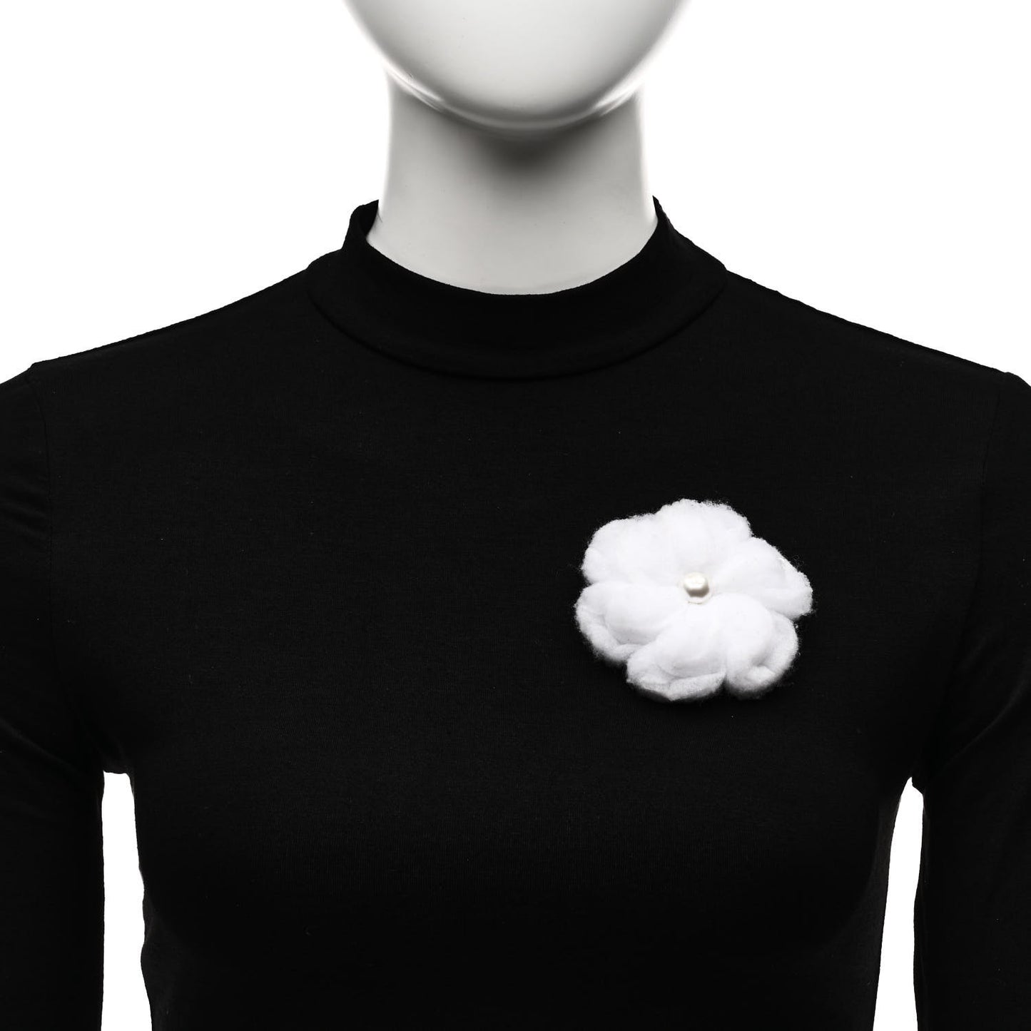 Pearl Fabric Camellia CC Brooch White