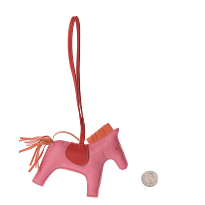Hermes Milo Lambskin Grigri Rodeo Horse Bag Charm MM Rose Azalee Orange Poppy Rose Indien 2 of 4