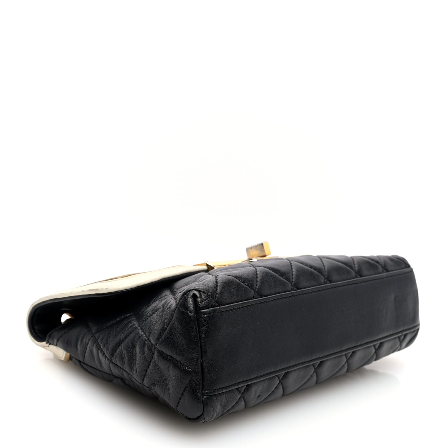Lambskin Quilted Mademoiselle East West Flap Black White