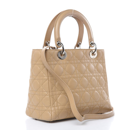 Christian Dior Lambskin Cannage Medium Lady Dior Beige 3 of 19