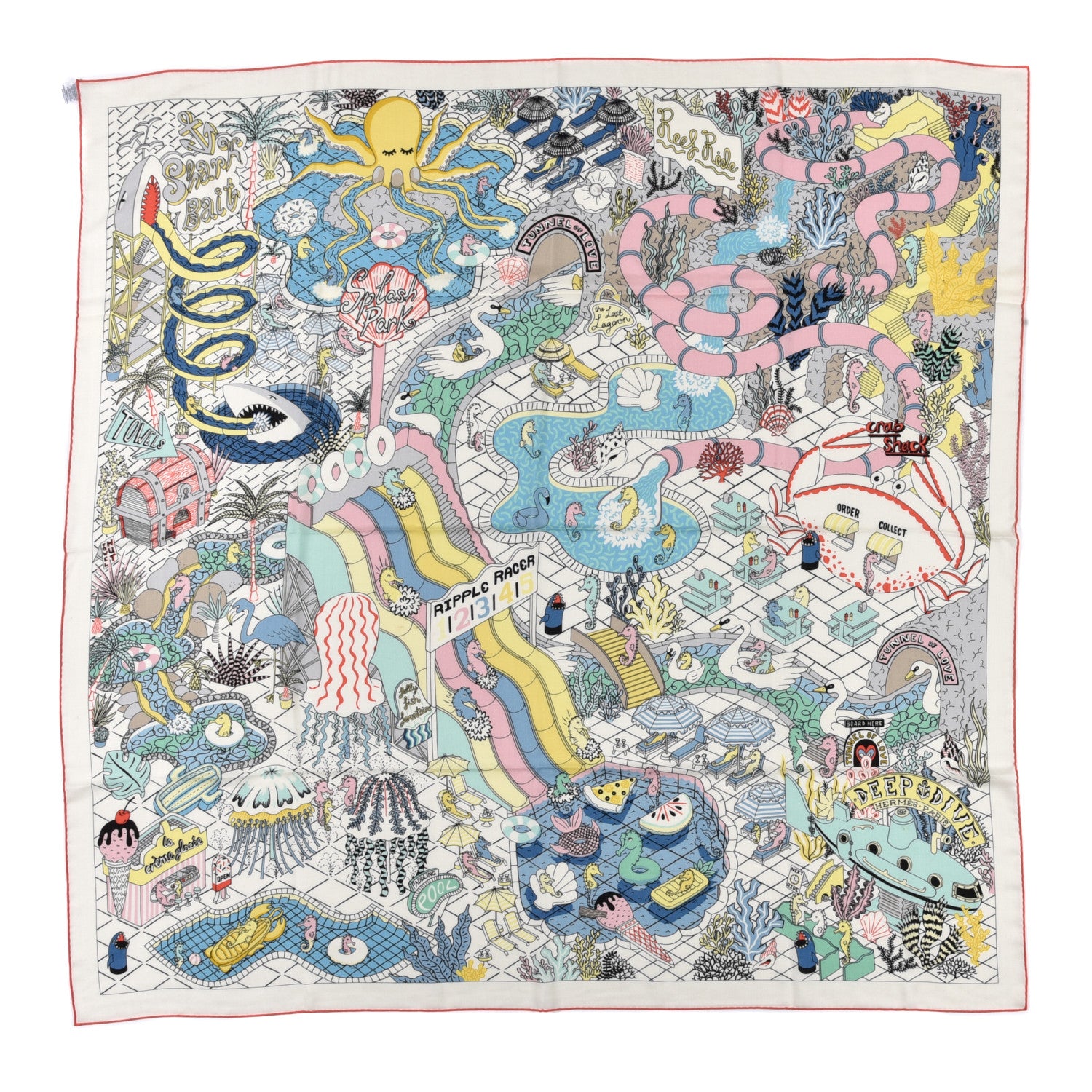 Hermes Cashmere Silk Splash Park Shawl 140 White Jaune Multicolor 1 of 5