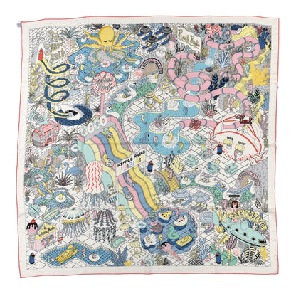 Hermes Cashmere Silk Splash Park Shawl 140 White Jaune Multicolor 1 of 5