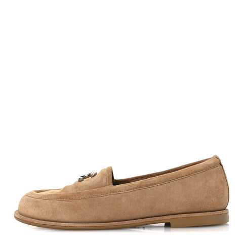 Suede Calfskin CC Loafers 37 Dark Beige