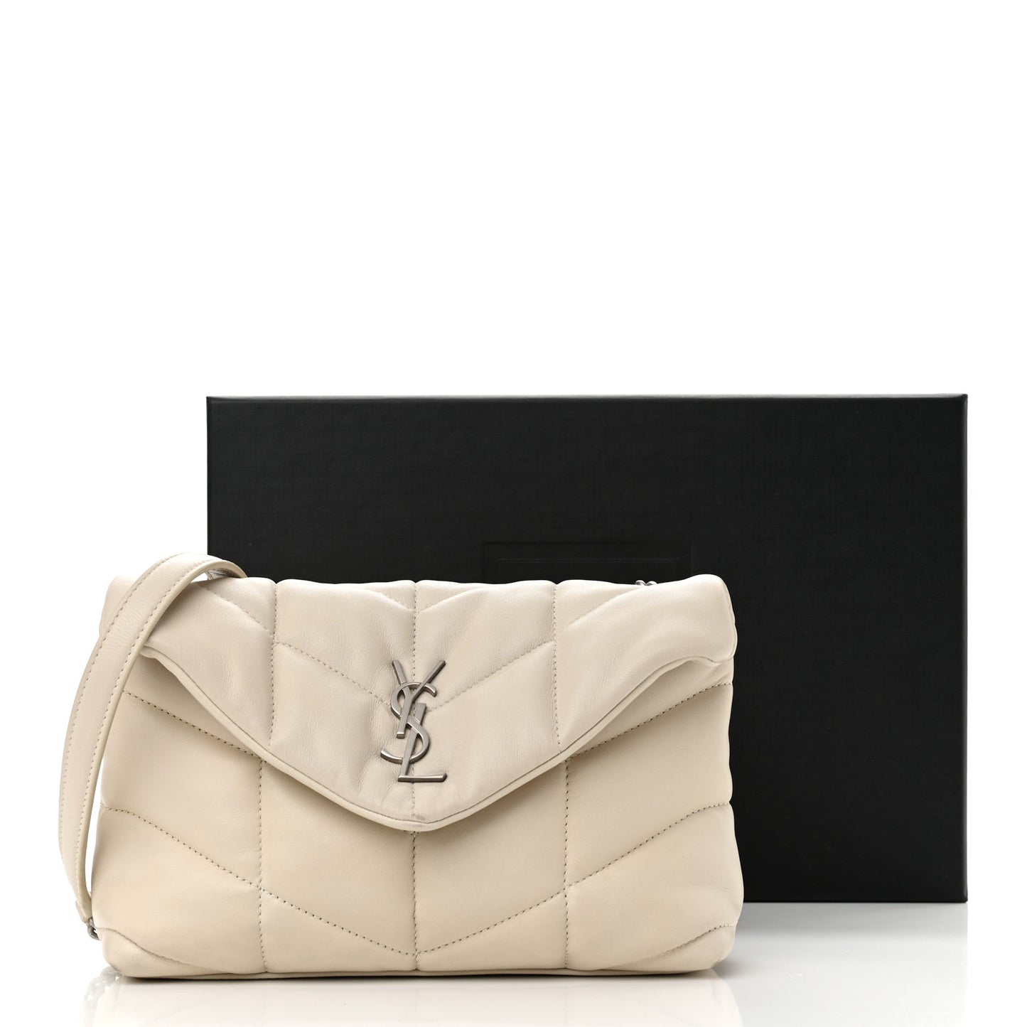 Lambskin Quilted Toy Loulou Puffer Monogram Chain Satchel Blanc Vintage
