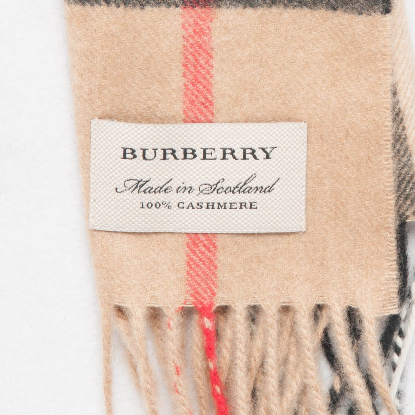 Cashmere Giant Check Fringe Scarf Camel