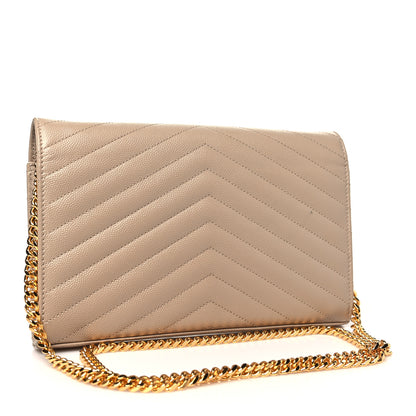 Saint Laurent Grain De Poudre Matelasse Chevron Monogram Chain Wallet Nude Powder 3 of 9