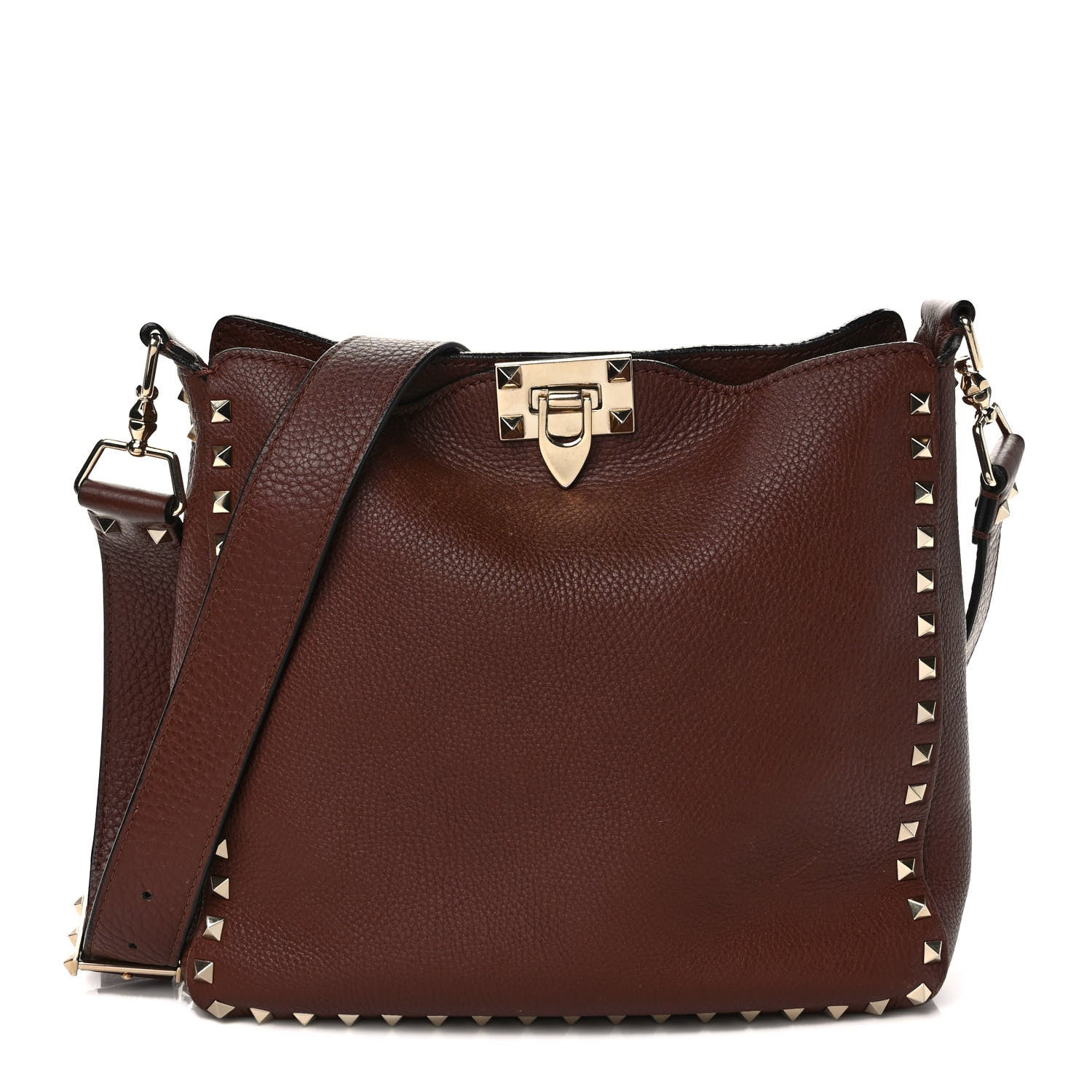 Valentino Garavani Pebbled Calfskin Small Rockstud Flip-Lock Messenger Bag Light Brown 1 of 11