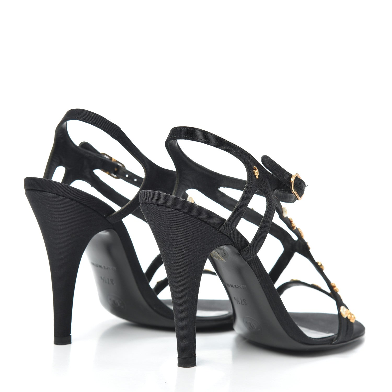Chanel Grosgrain Charms Sandals 37.5 Black 4 of 7