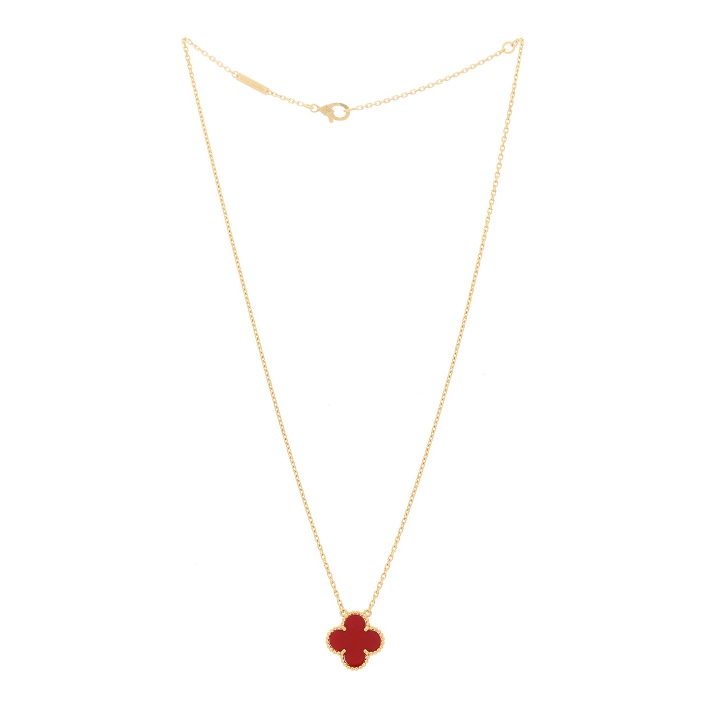 18K Yellow Gold Carnelian Vintage Alhambra Pendant Necklace