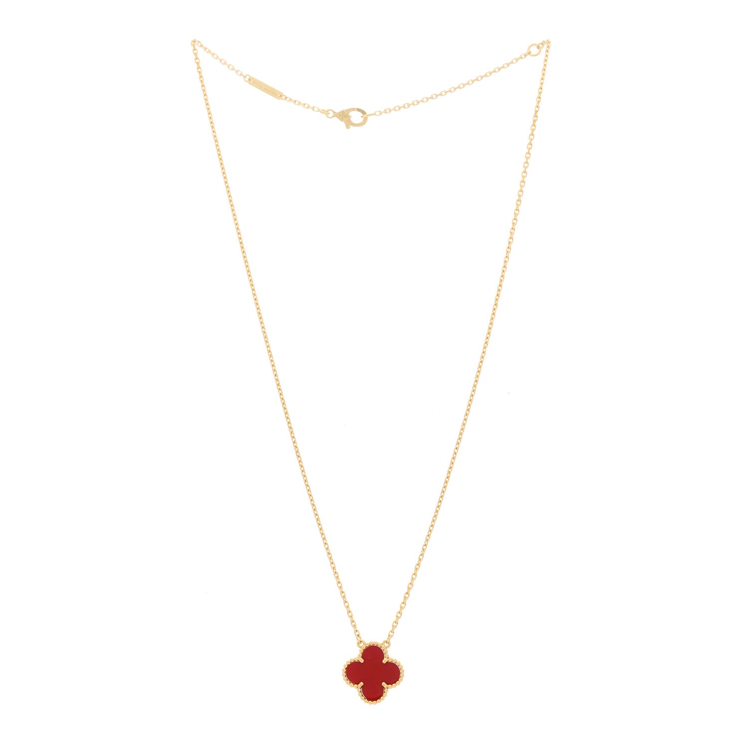 Van Cleef & Arpels 18K Yellow Gold Carnelian Vintage Alhambra Pendant Necklace 3 of 5