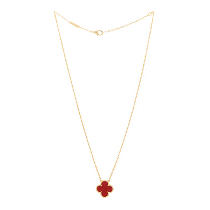 Van Cleef & Arpels 18K Yellow Gold Carnelian Vintage Alhambra Pendant Necklace 3 of 5