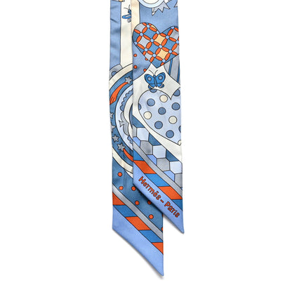 Hermes Silk Les Murmures de la Foret Twilly Bleu Jean Orange 2 of 9