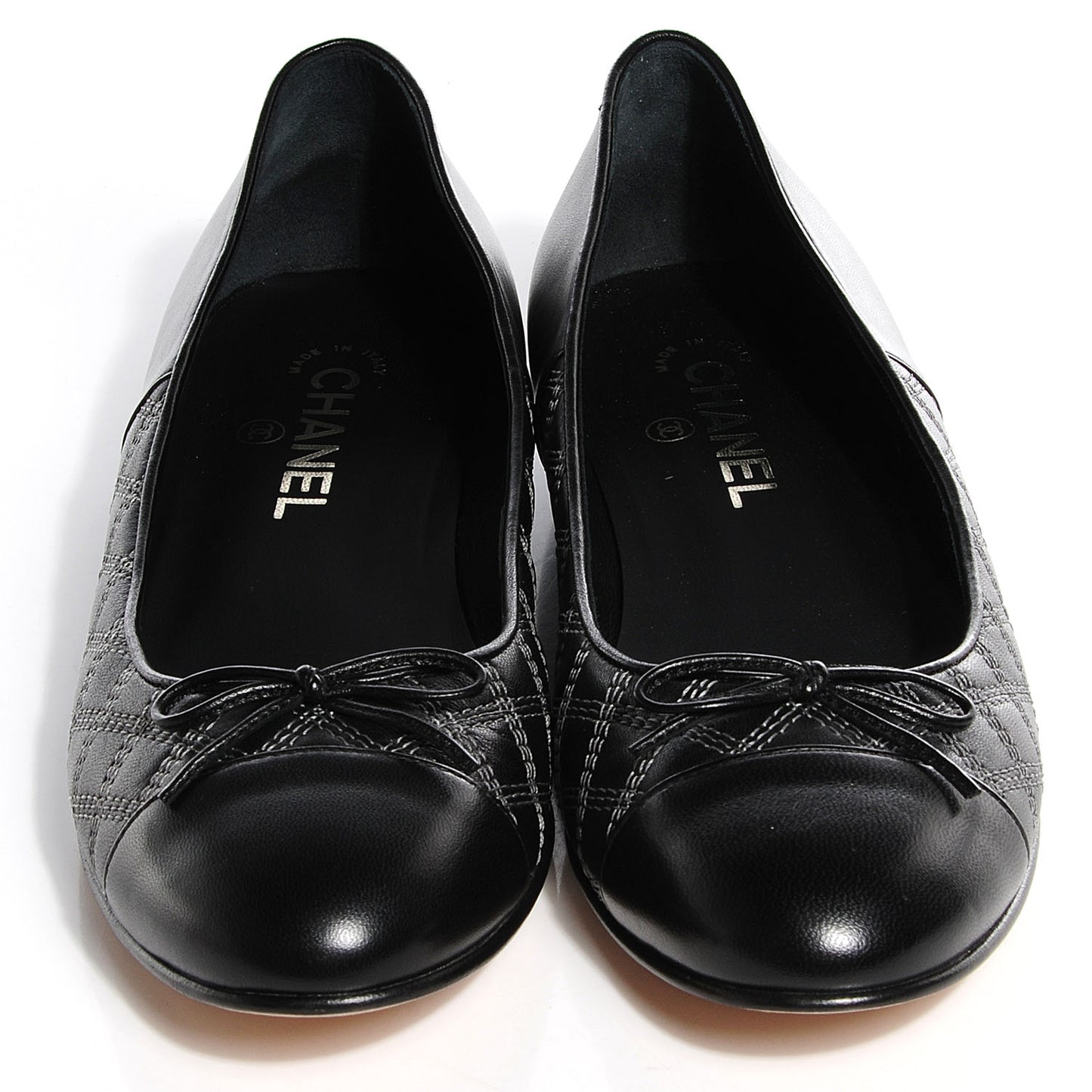 Lambskin Stitched Cap Toe Ballerina Flats Black 39