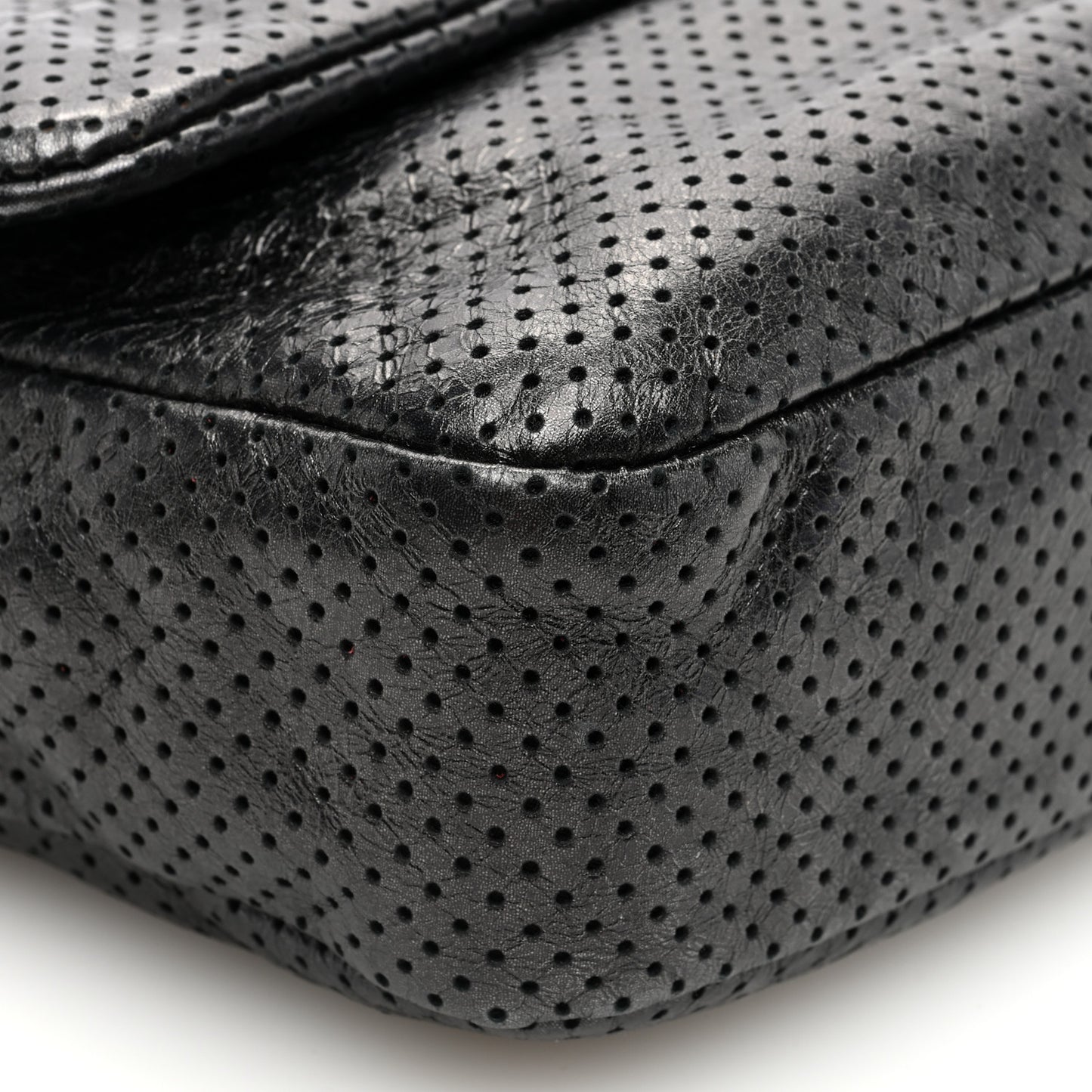 Metallic Crackled Calfskin Large Perforated Drill Flap Black