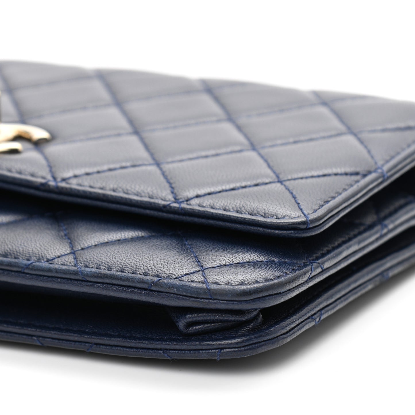 Lambskin Quilted Trendy CC Wallet On Chain WOC Navy