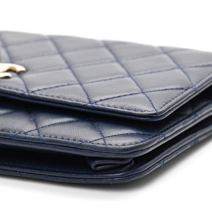 Chanel Lambskin Quilted Trendy CC Wallet On Chain WOC Navy 10 of 12