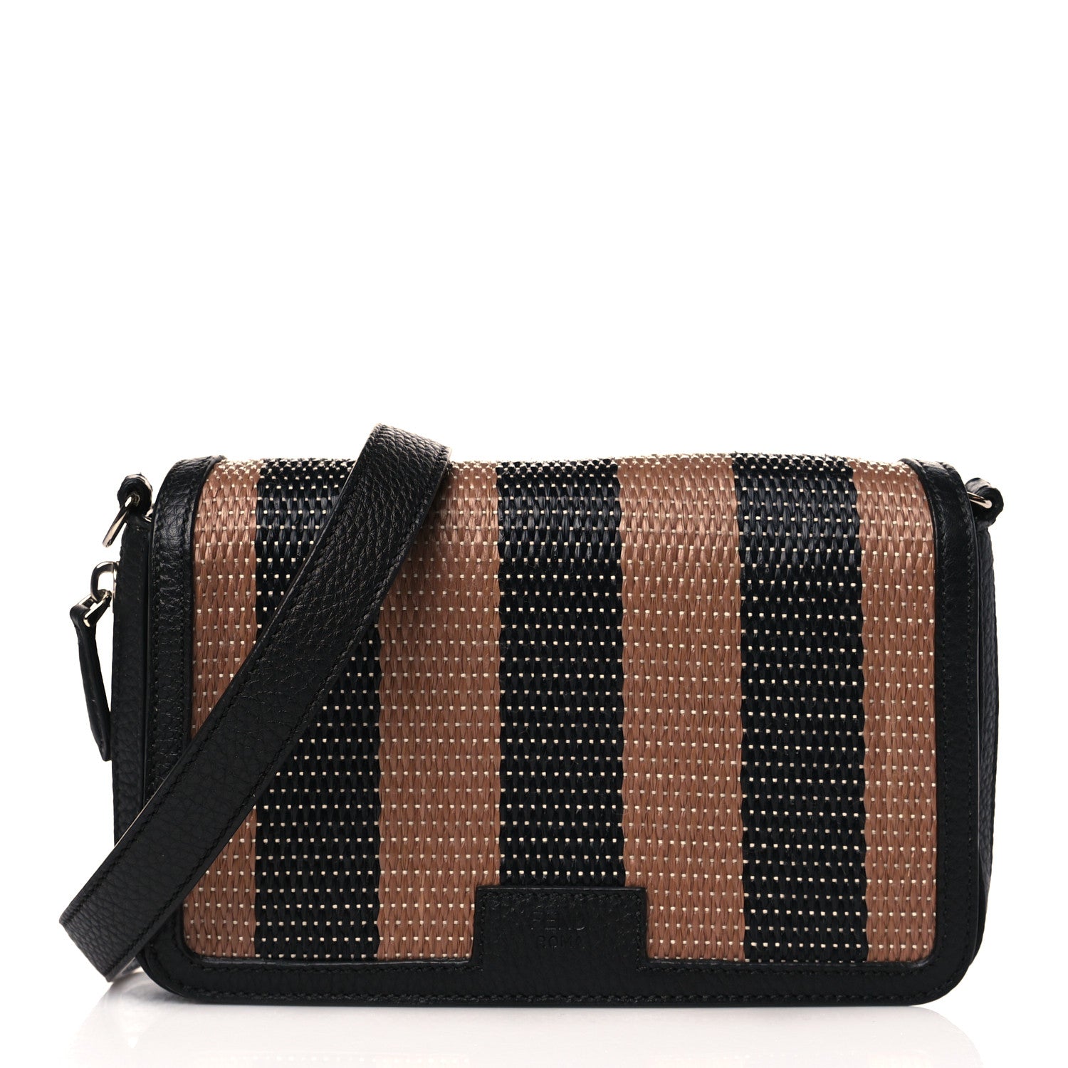 Fendi Raffia Calfskin Romano Pequin Mini Expandable Flap Bag Brown Black 1 of 9